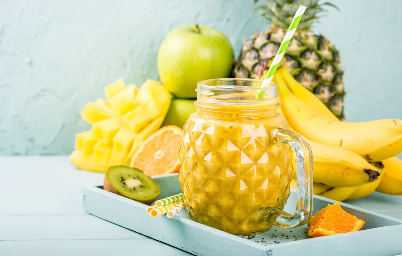 Photo wallpaper apples, orange, juice, bananas, pineapple, smoothies, Chia, Iryna Melnyk
