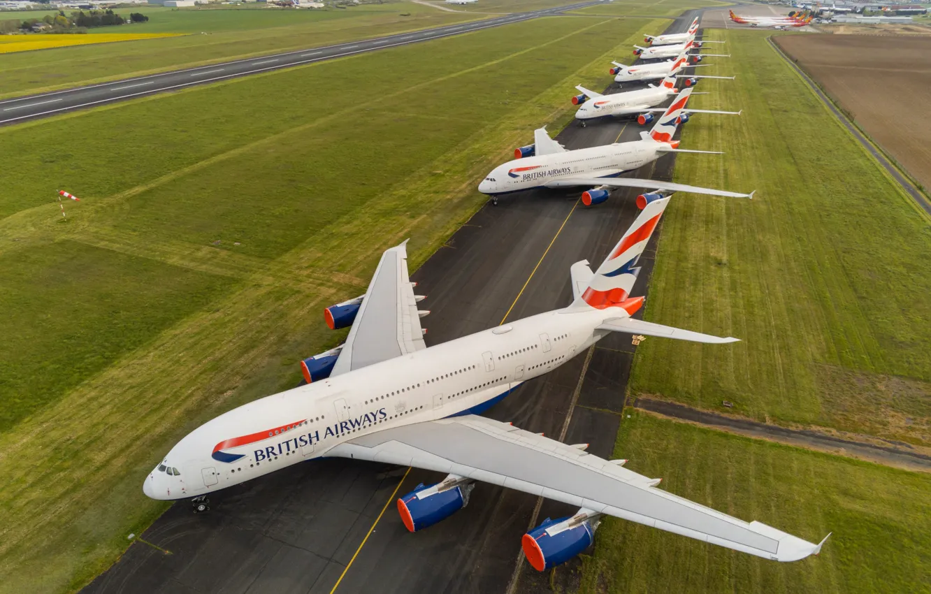 Photo wallpaper Parking, liner, A380, Airbus, WFP, Airliner, British Airways, Airbus A380