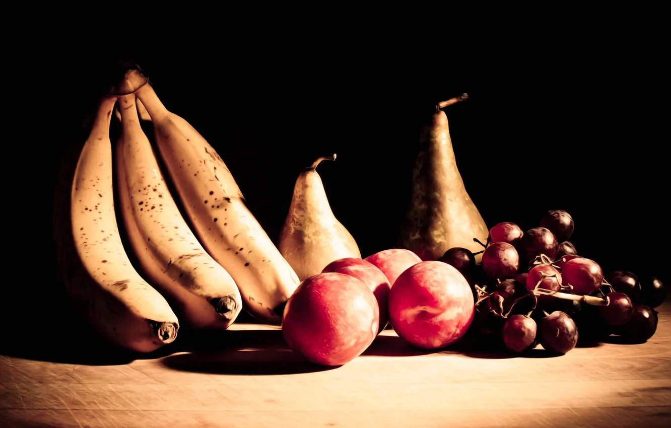 Photo wallpaper grapes, bananas, fruit