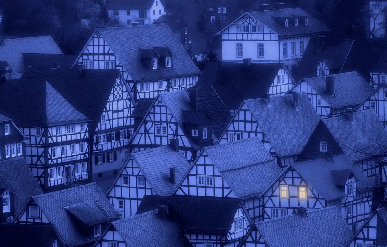 Photo wallpaper roof, night, the city, home, the evening, window, Slate, twilight