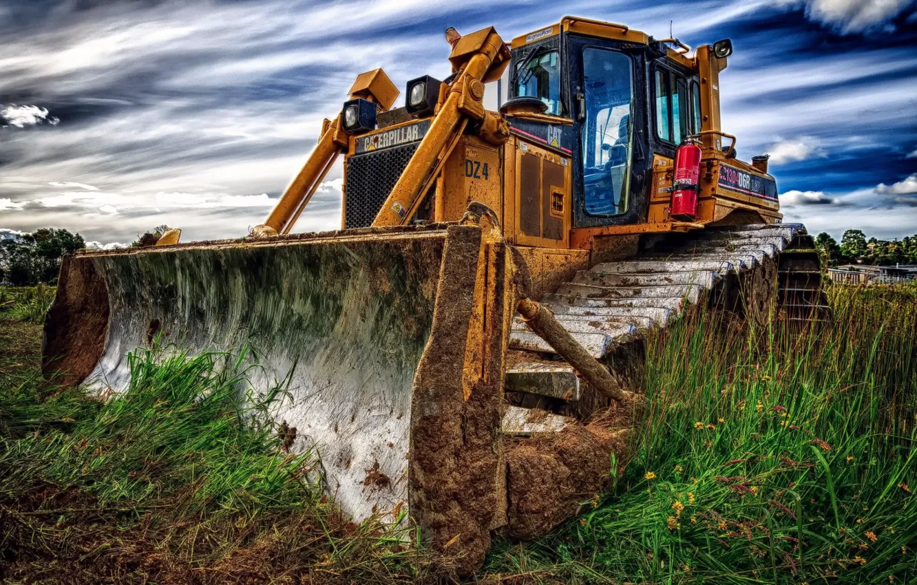 Photo wallpaper bulldozer, caterpillar, heavy machinery