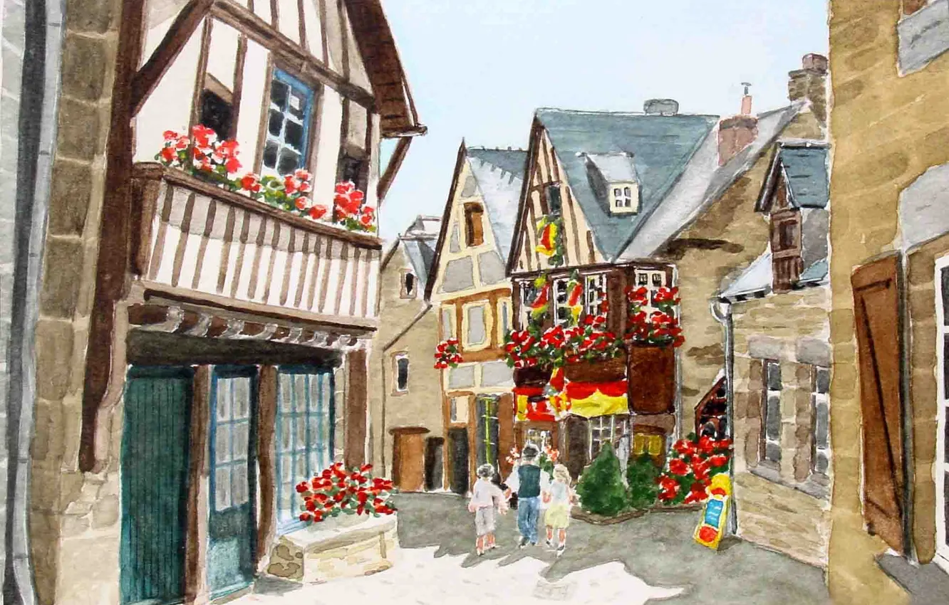 Photo wallpaper figure, France, watercolor, Dinan