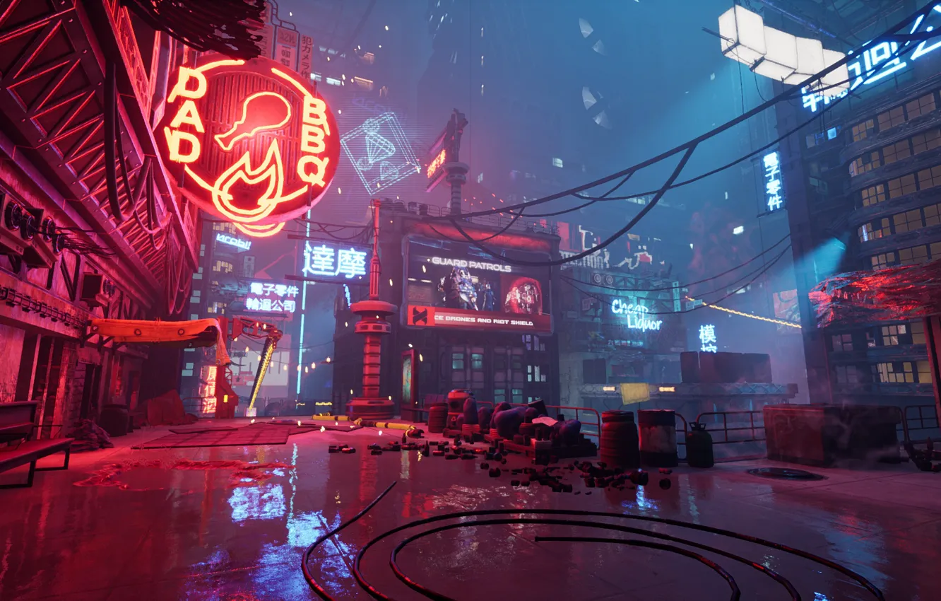 Photo wallpaper street, neon, cyberpunk, street, Neon, Cyberpunk, GHOSTRUNNER