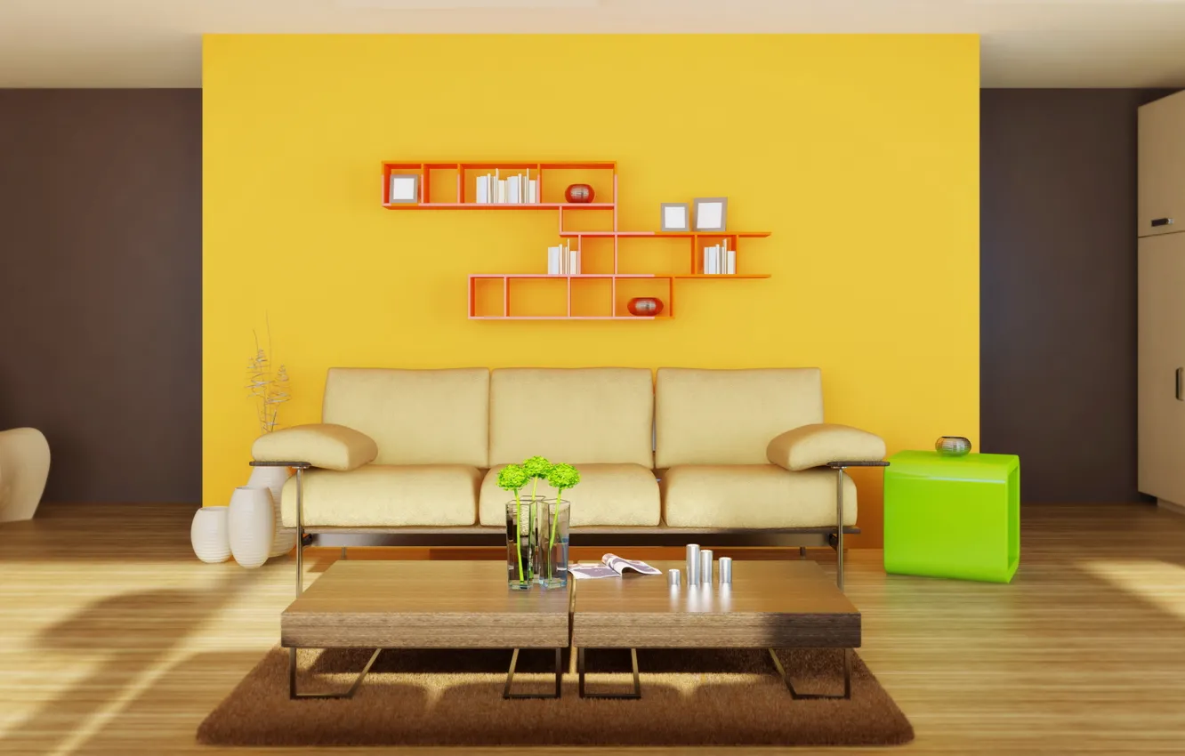 Photo wallpaper sofa, interior, minimalism, bright