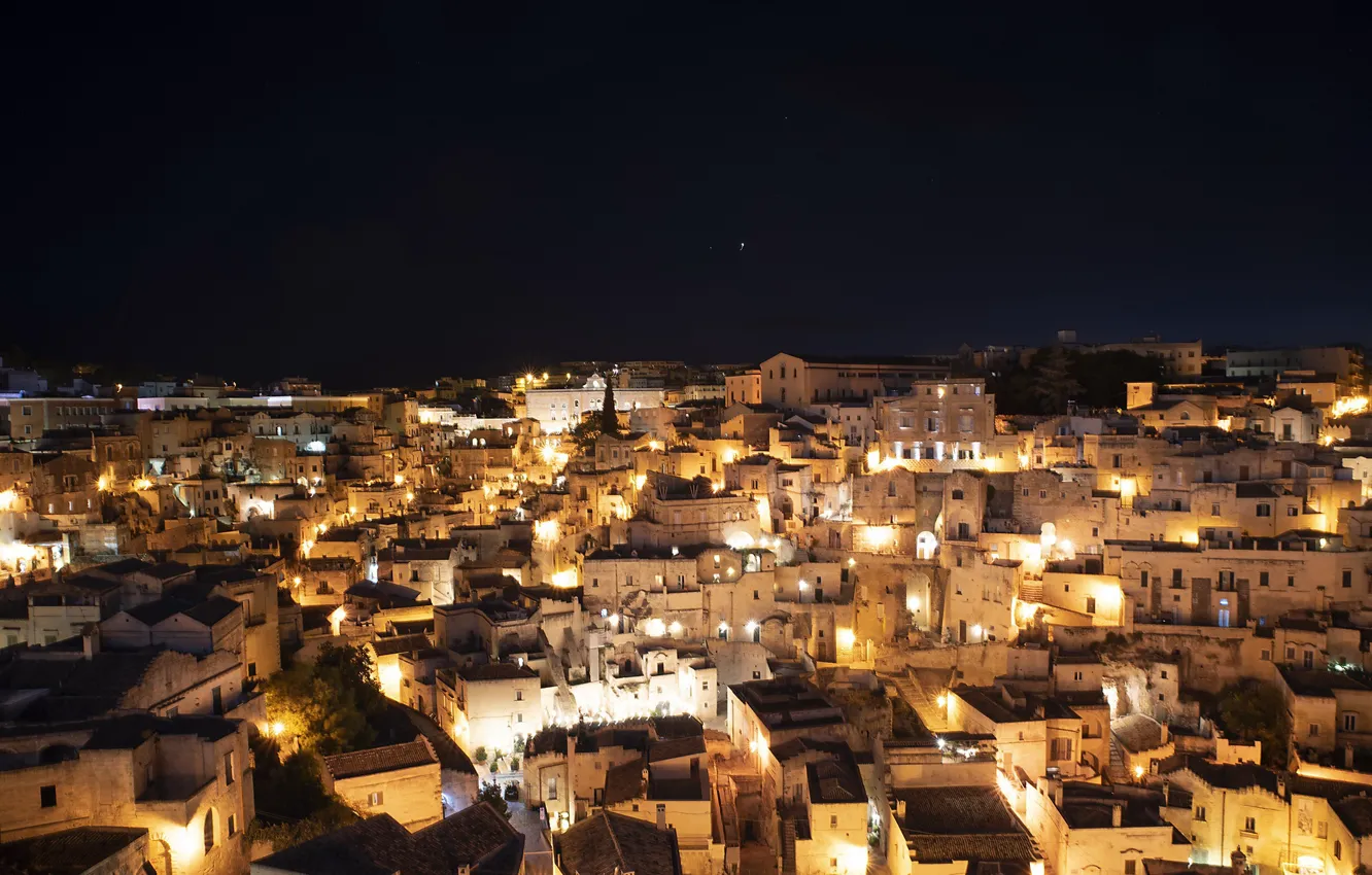 Photo wallpaper night, Italy, Matera
