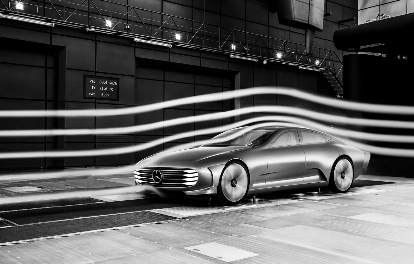 Photo wallpaper Mercedes-Benz, 2015, wind tunnel, purging, Intelligent Aerodynamic Automobile, Concept IAA, air flows