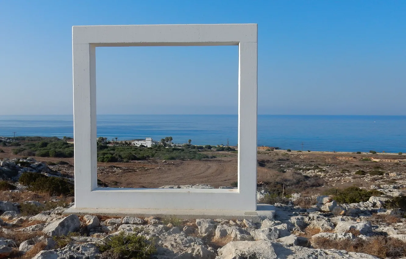 Photo wallpaper sea, the sky, grass, landscape, stones, widescreen, Wallpaper, wallpaper