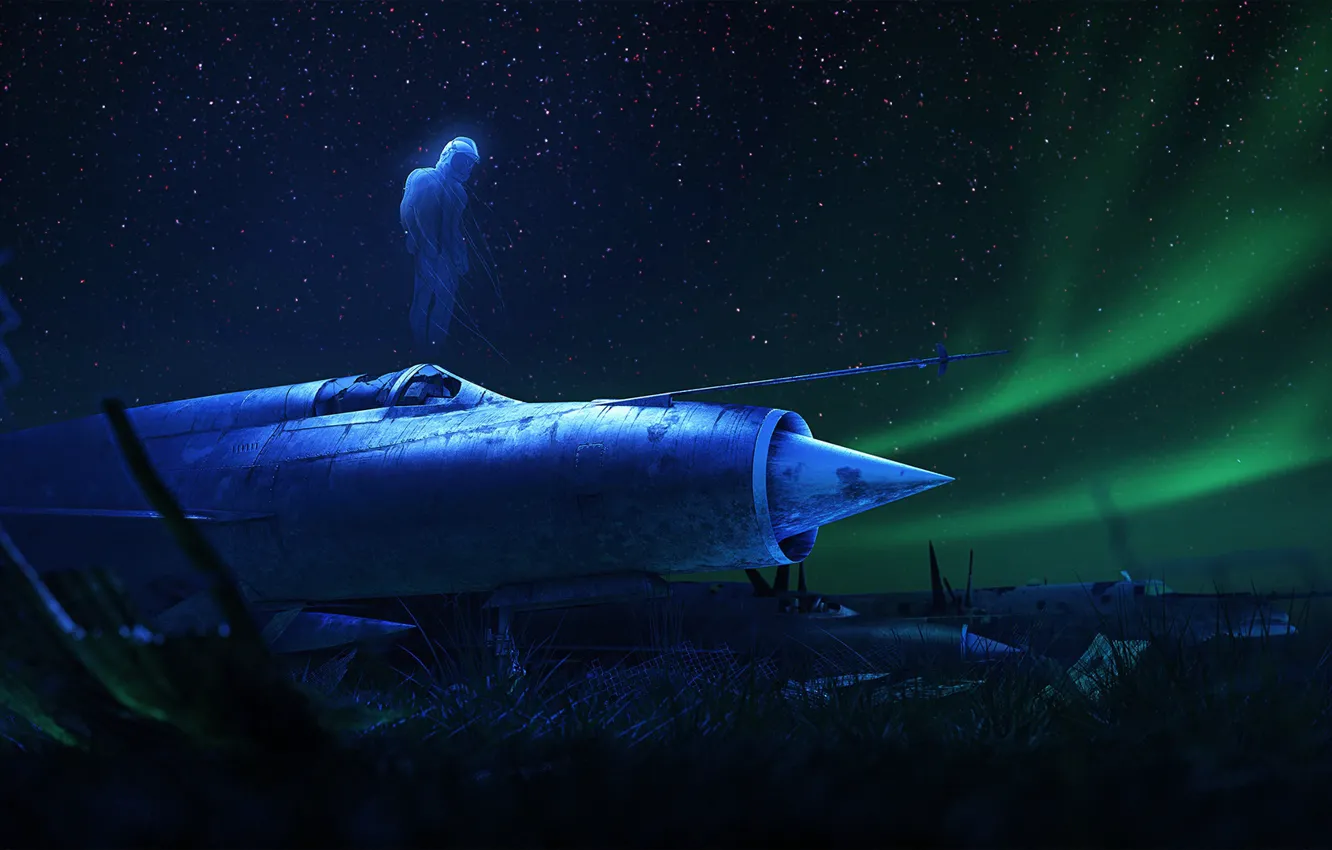Photo wallpaper the sky, night, fighter, art, Ghost, the plane, MiG, MiG