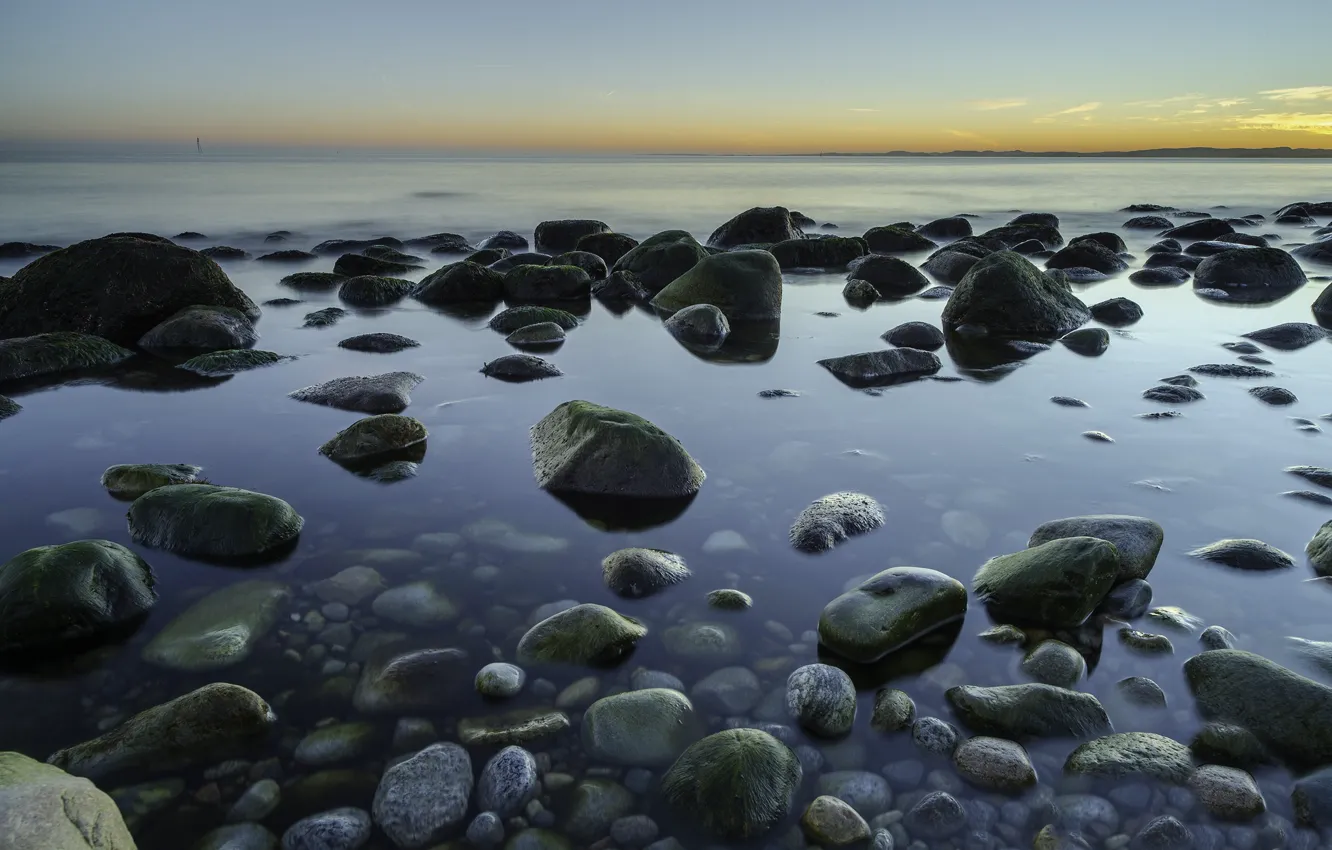 Photo wallpaper sea, stones, coast, Norway, Norway, Larvik