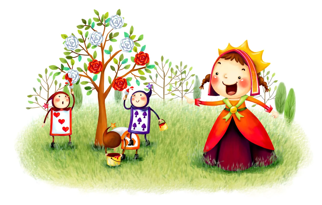 Photo wallpaper trees, fantasy, figure, map, roses, tale, garden, painting