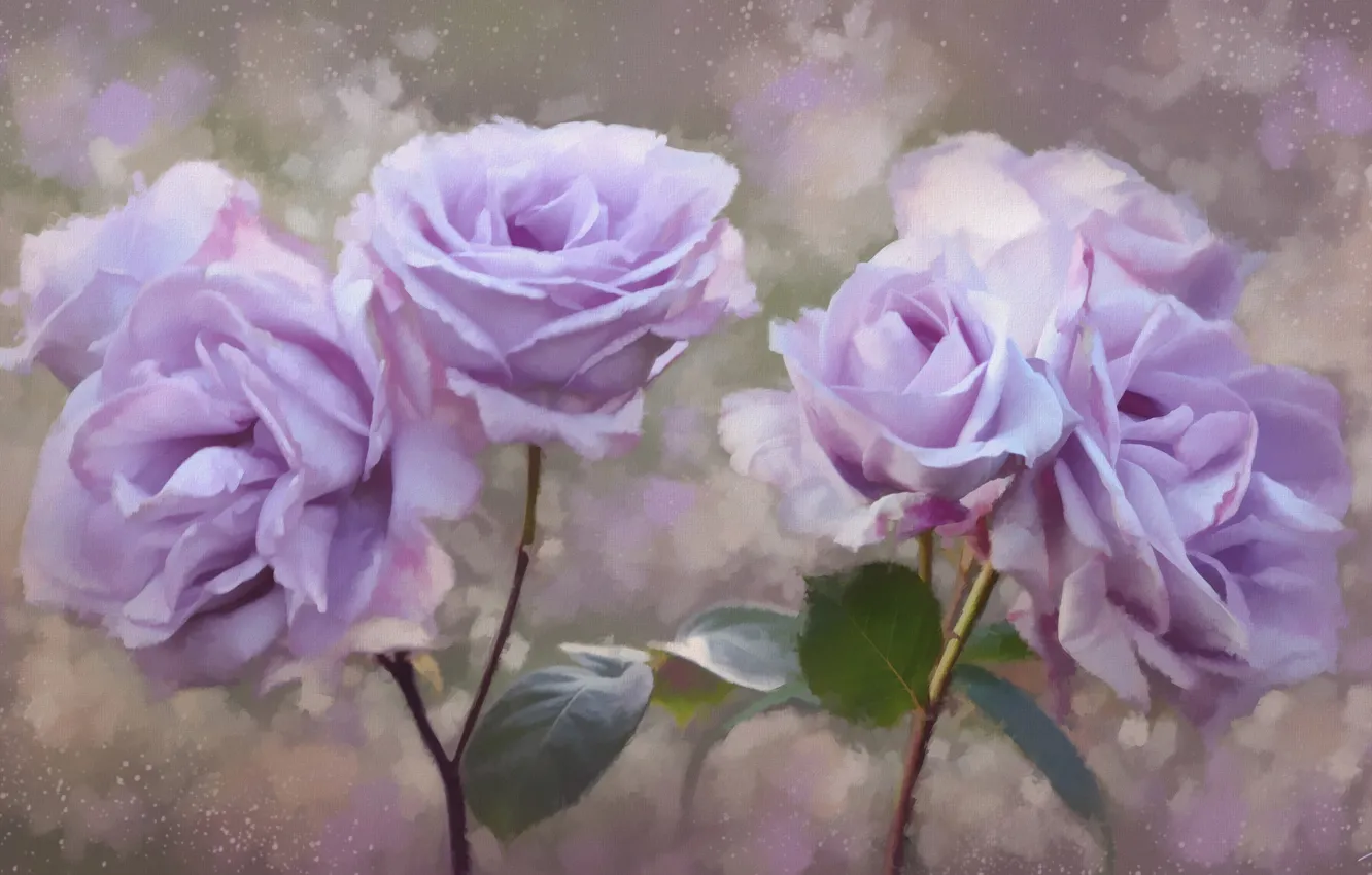 Photo wallpaper flowers, roses, petals, painting