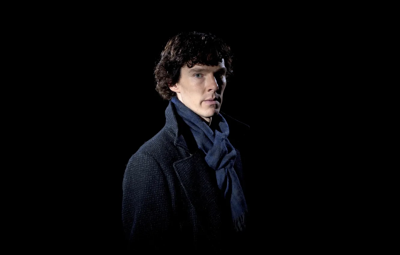 Photo wallpaper look, Sherlock Holmes, black background, Benedict Cumberbatch, Benedict Cumberbatch, Sherlock, Sherlock BBC, Sherlock Holmes