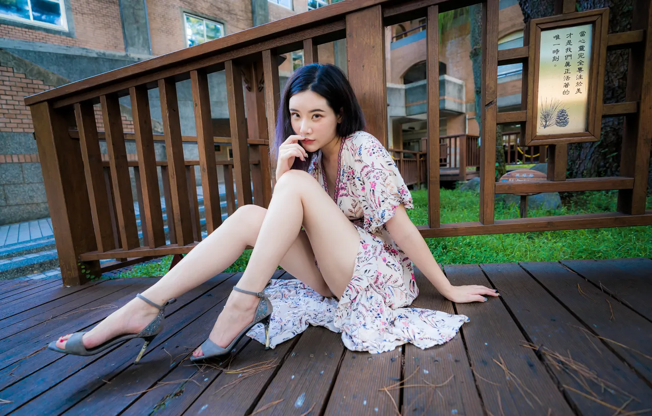 Photo wallpaper look, girl, face, body, figure, dress