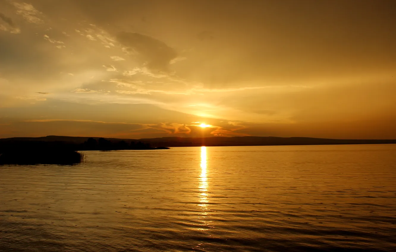 Photo wallpaper the sun, sunset, lake, Shira