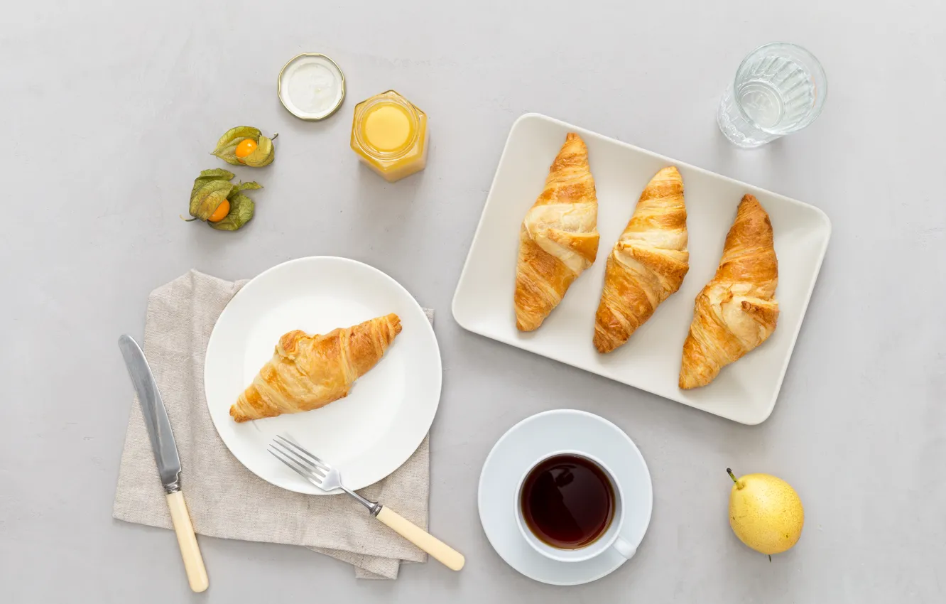 Photo wallpaper coffee, Breakfast, croissants