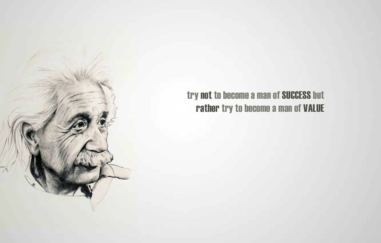 Photo wallpaper minimalism, Albert Einstein, phrase, drawing, famous, success, quote, value