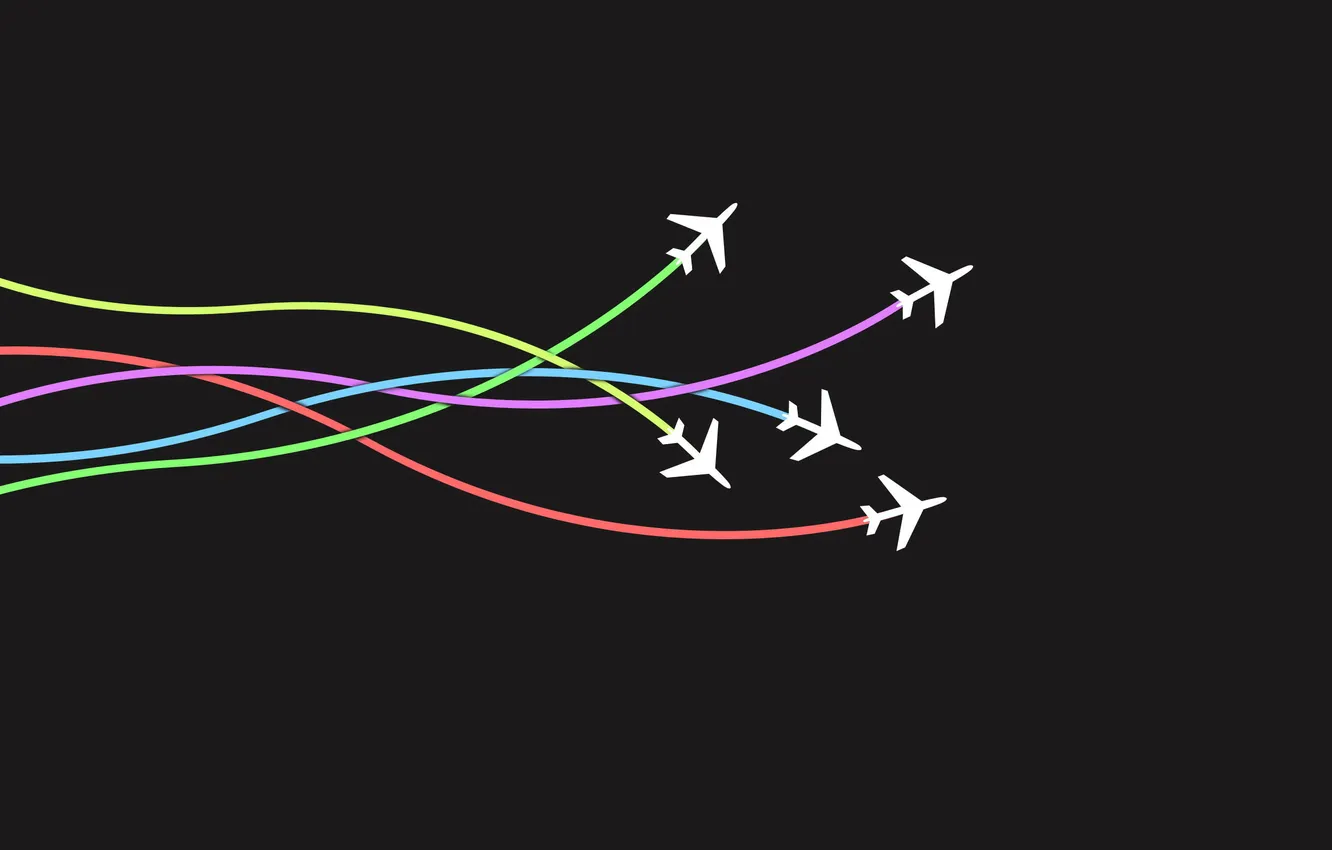Photo wallpaper choice, different ways, white airplanes, colored lines