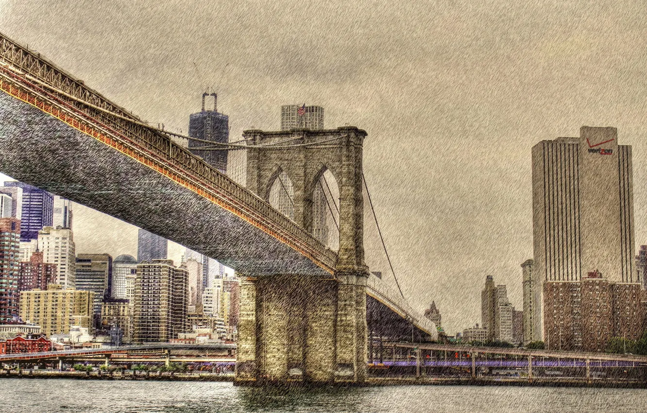Photo wallpaper the city, NYC, Brooklyn Bridge