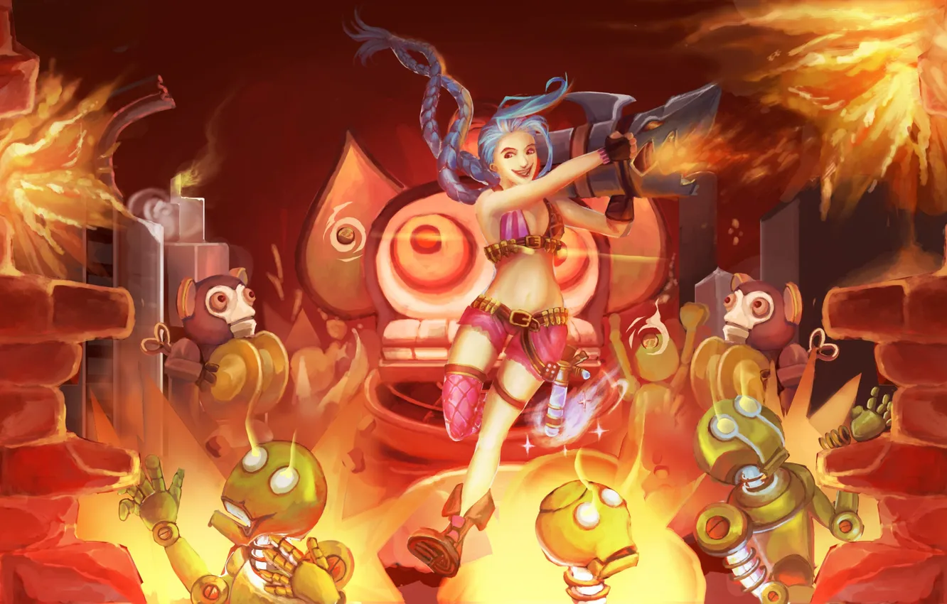 Photo wallpaper explosions, robots, league of legends, jinx, jinx