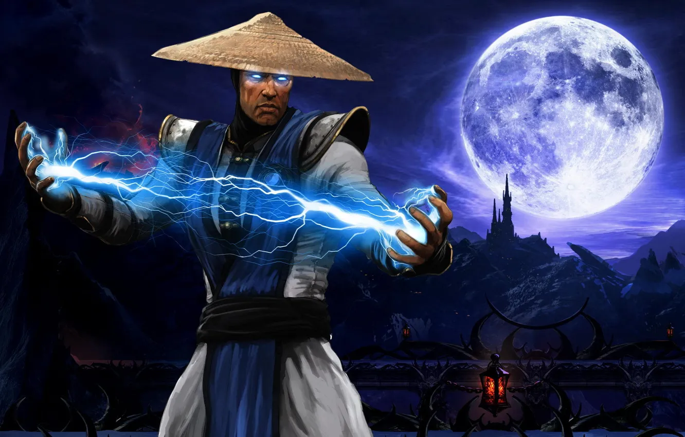 Photo wallpaper the moon, lightning, Mortal Kombat, Raiden