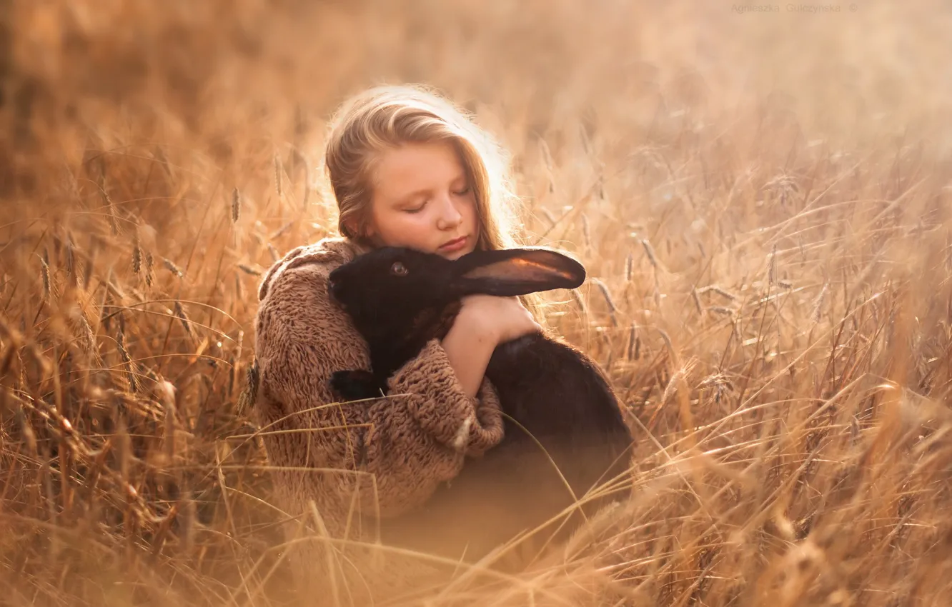 Photo wallpaper light, rabbit, girl