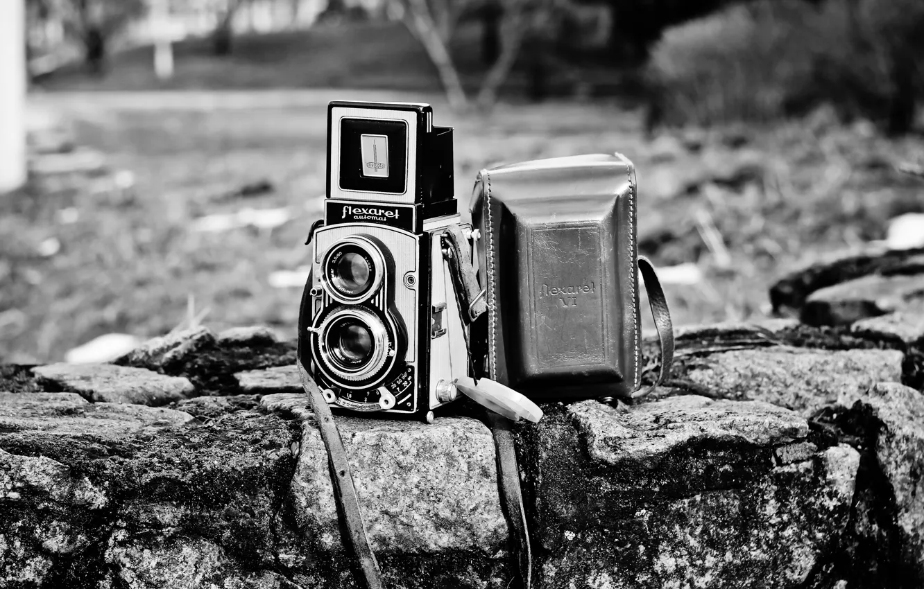 Photo wallpaper black & white, camera, collection, Antiques, Flexaret