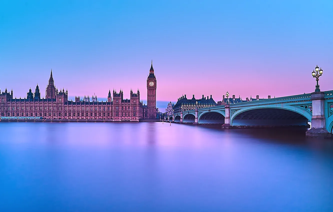 Photo wallpaper the sky, reflection, London, lamp, Thames, Big Ben, Westminster bridge, Westminster