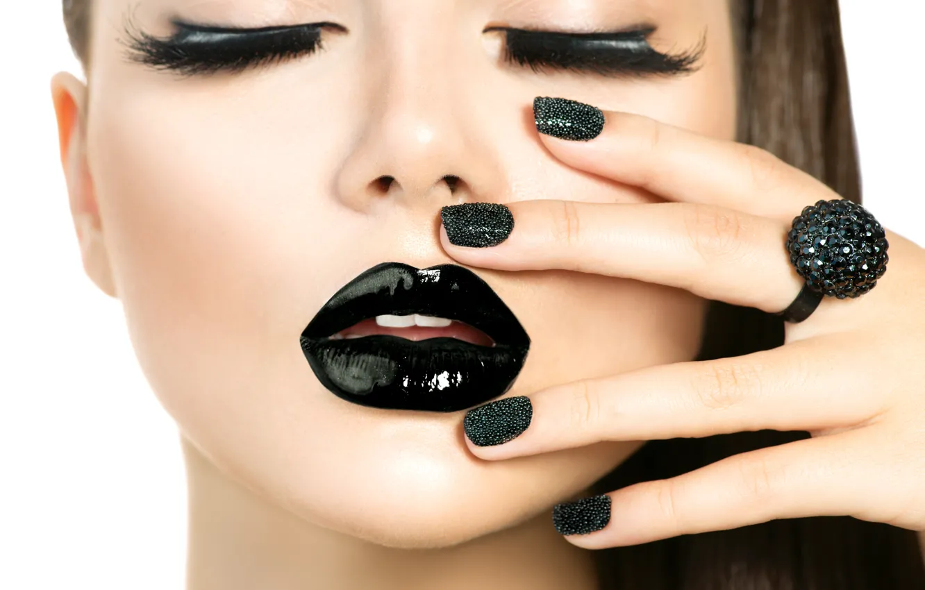 Photo wallpaper black, model, nails, eyebrows, make up