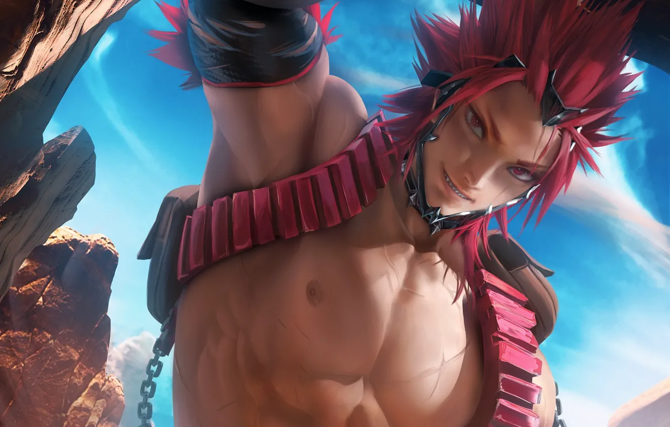 Photo wallpaper sexy, smile, rocks, art, guy, sakimichan, Boku no Hero Academy, My hero Academy