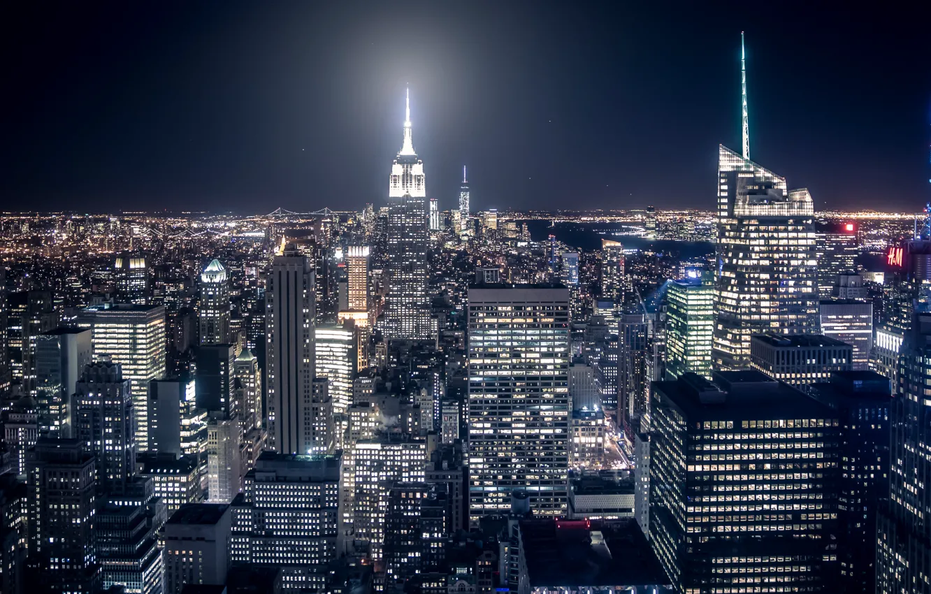 Photo wallpaper light, night, the city, night lights, home, New York, USA, Manhattan
