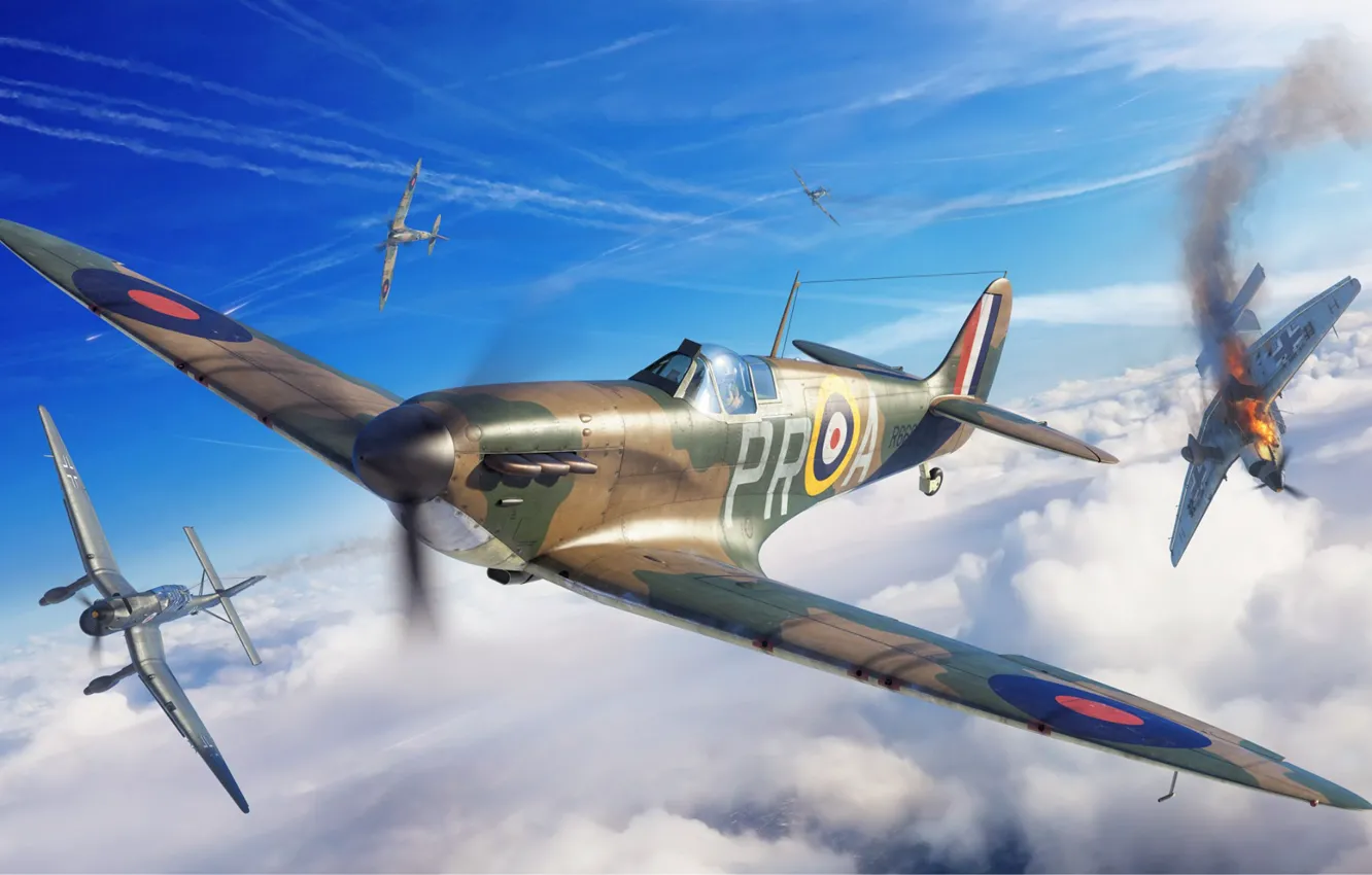 Photo wallpaper Supermarine Spitfire, Ju-87, RAF, Combat aircraft, Spitfire Mk. I