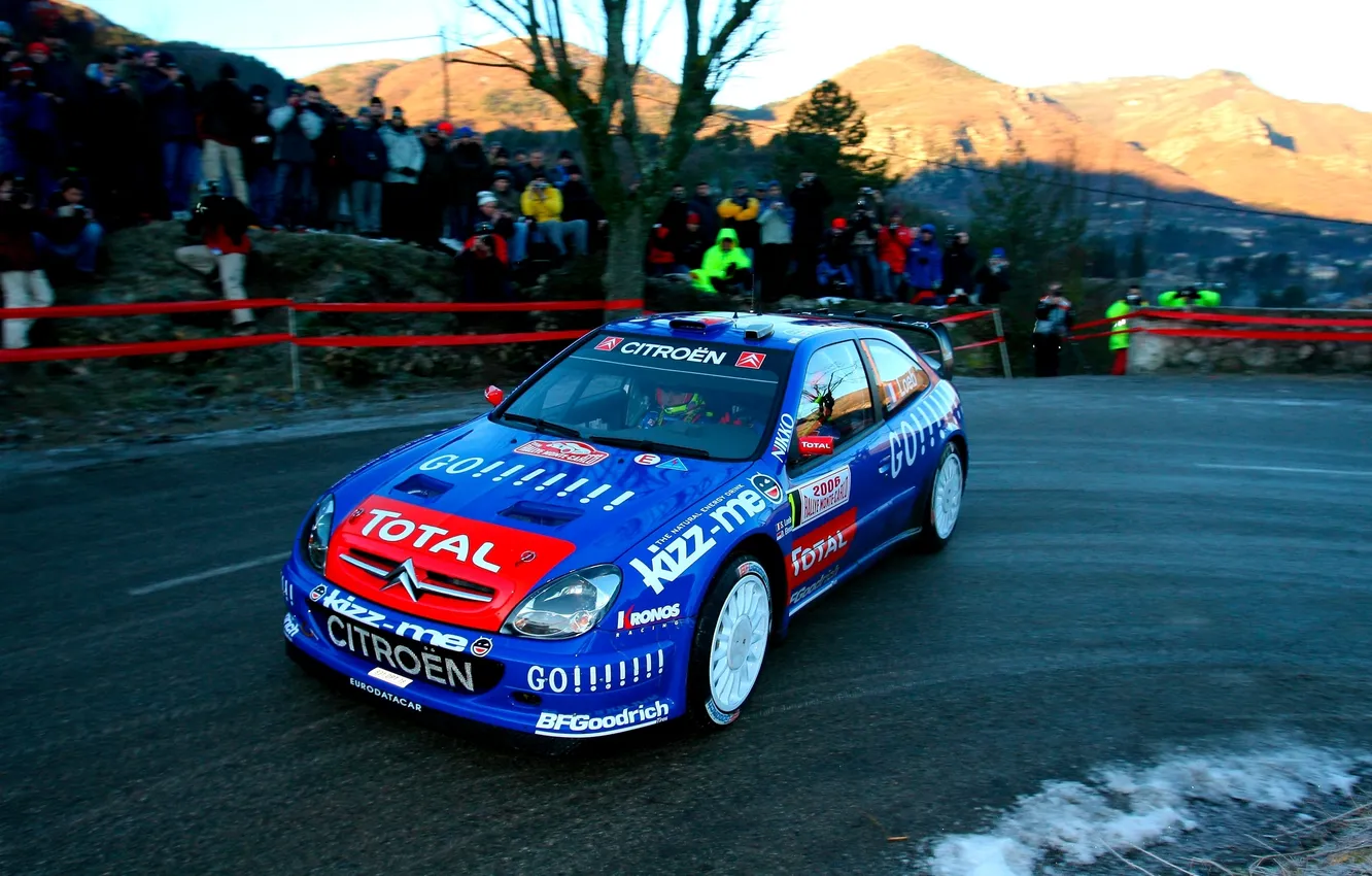 Photo wallpaper Winter, Auto, Blue, Sport, People, Turn, Citroen, WRC