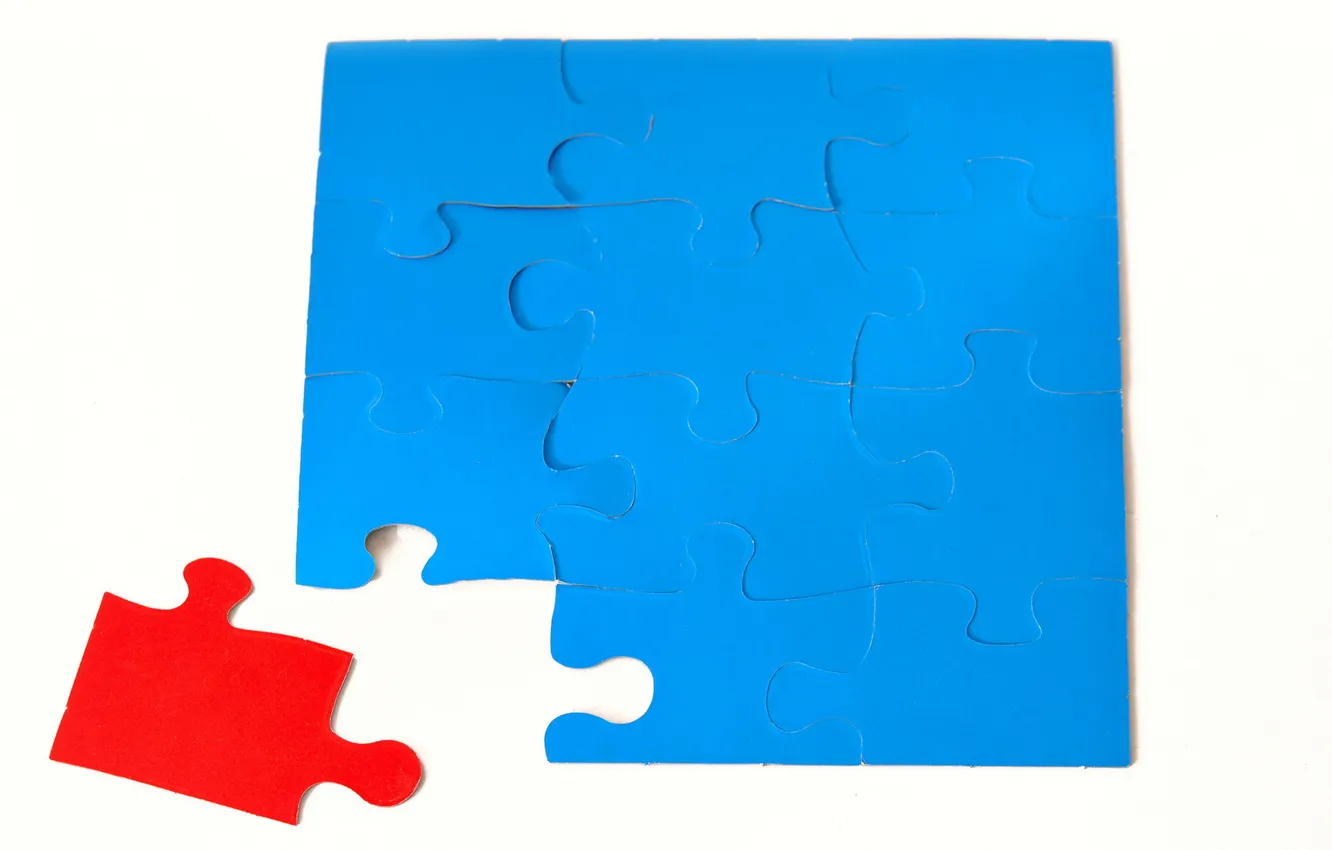 Photo wallpaper red, blue, puzzle, pieces, doubt