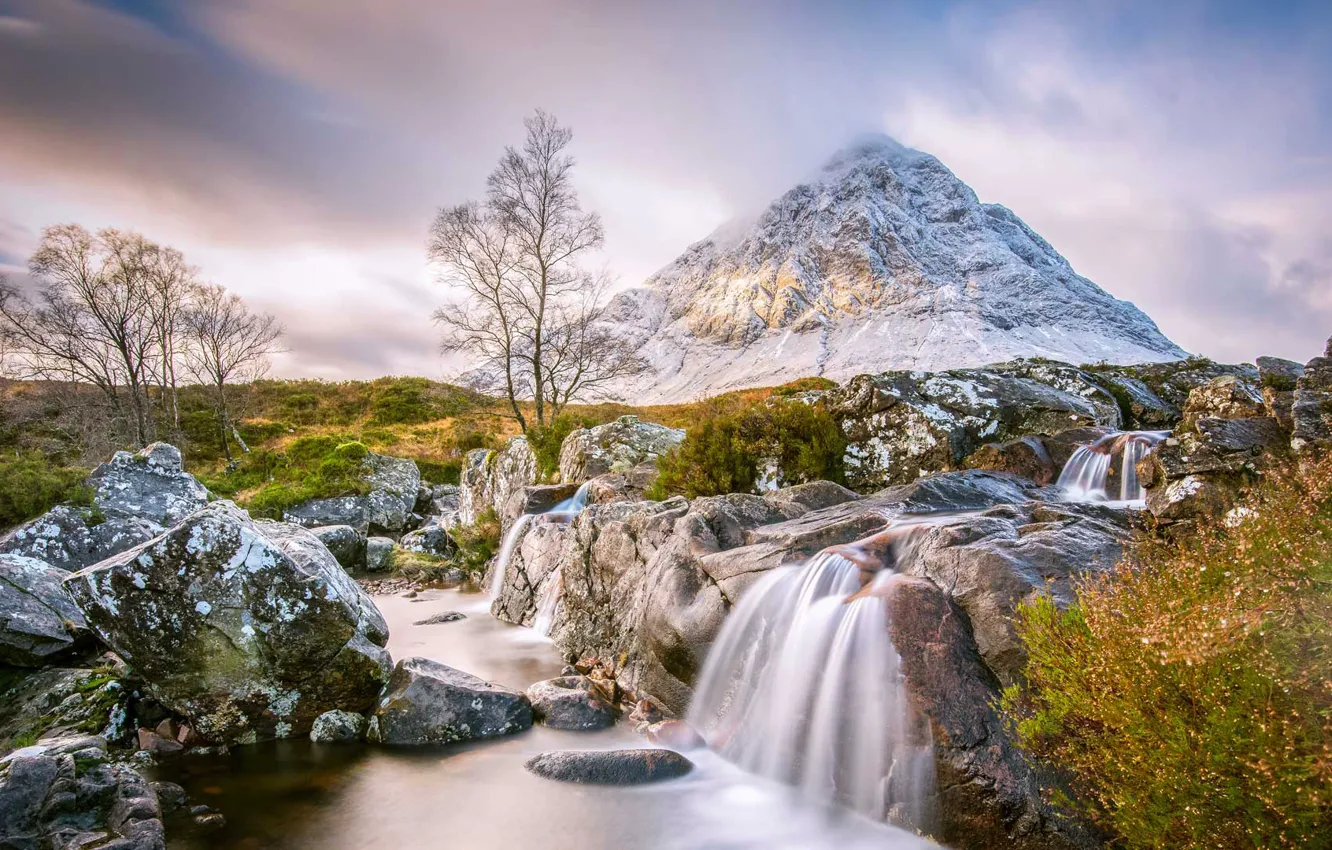 Photo wallpaper mountains, river, stream, stones, Scotland, Buachaille Etive Mor