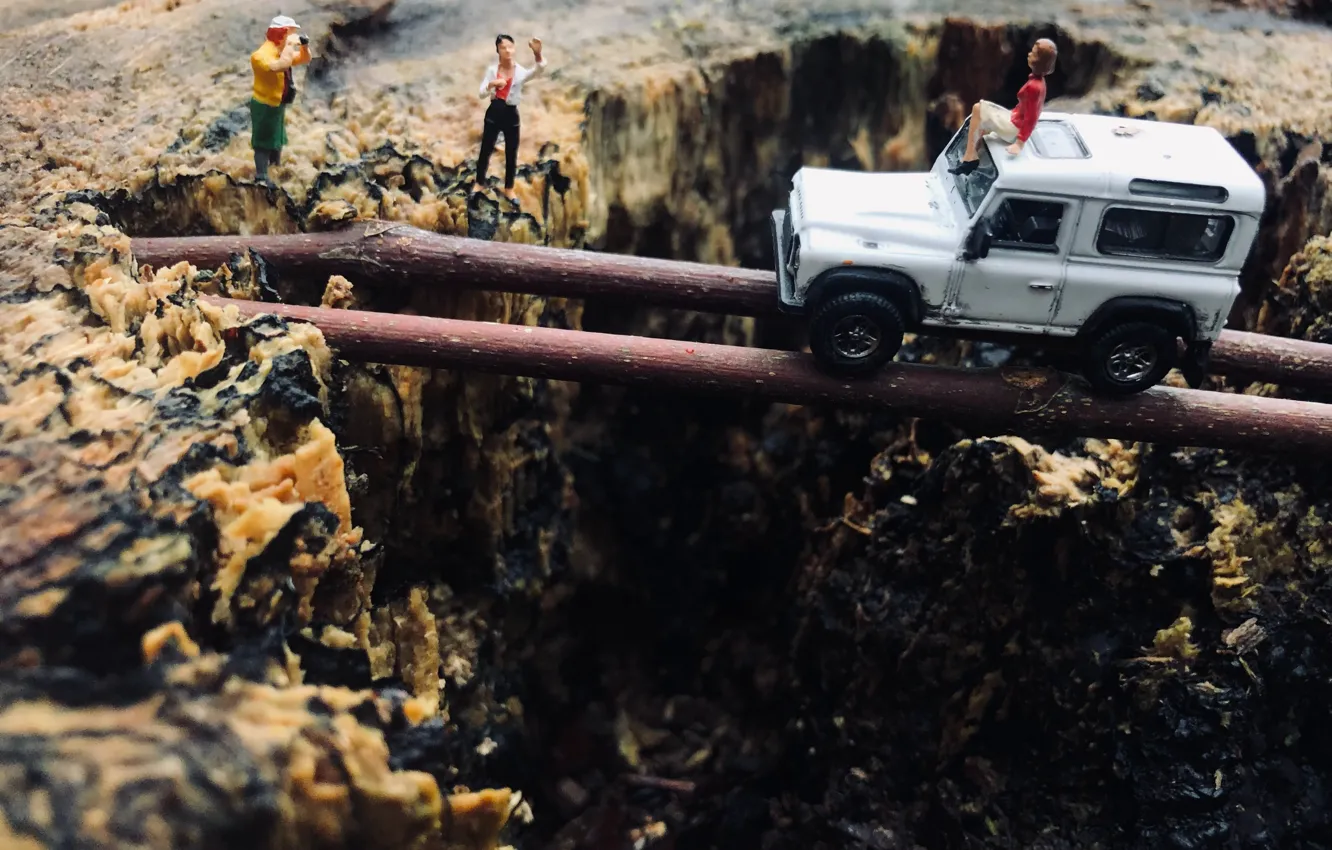 Photo wallpaper car, toy, macro, model, people, toys, Offroad, Land Rover Defender