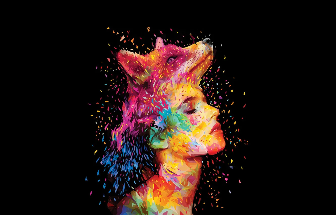 Photo wallpaper girl, face, paint, Fox, profile, Fox