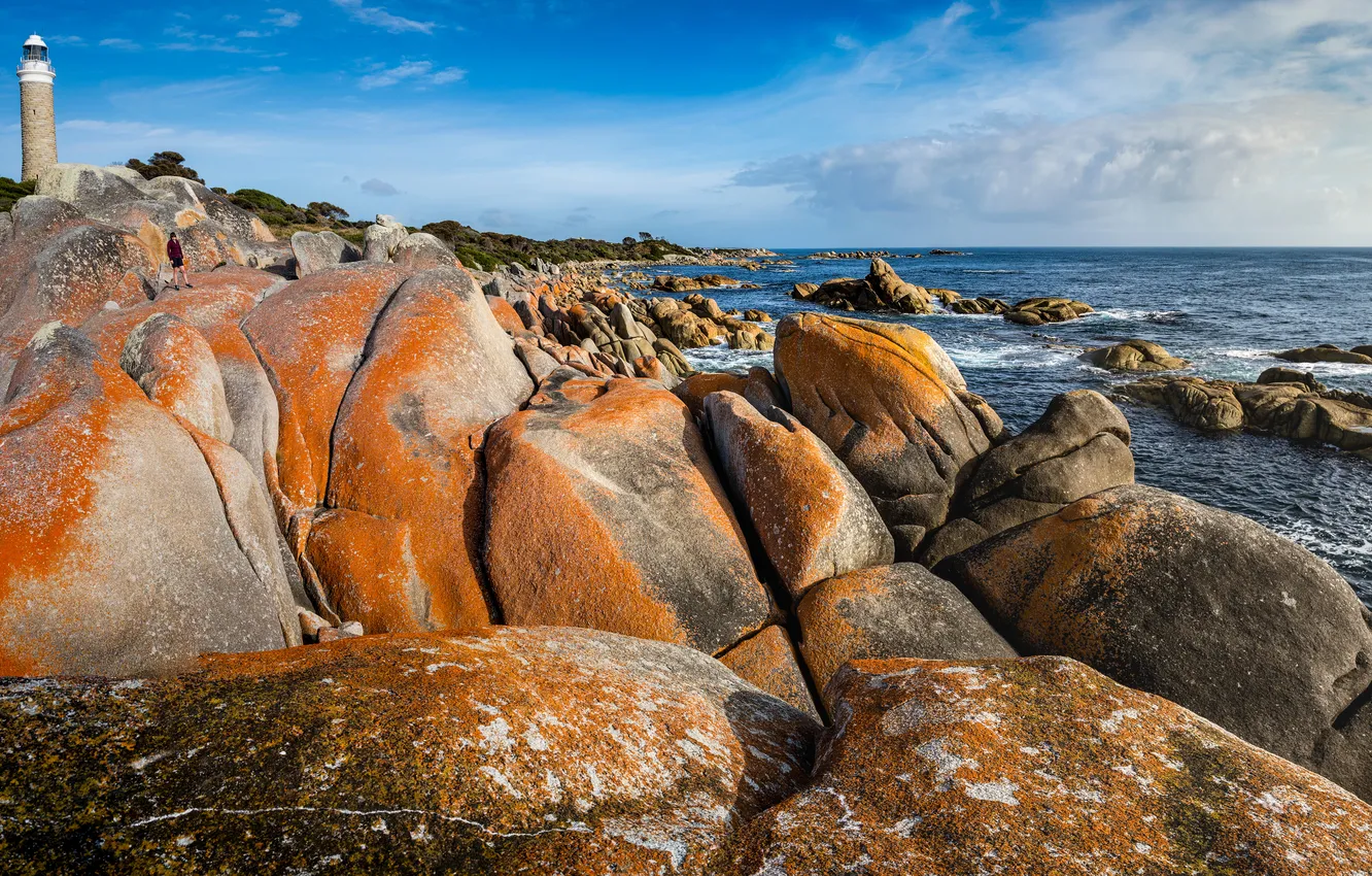 Photo wallpaper sea, stones, coast, lighthouse