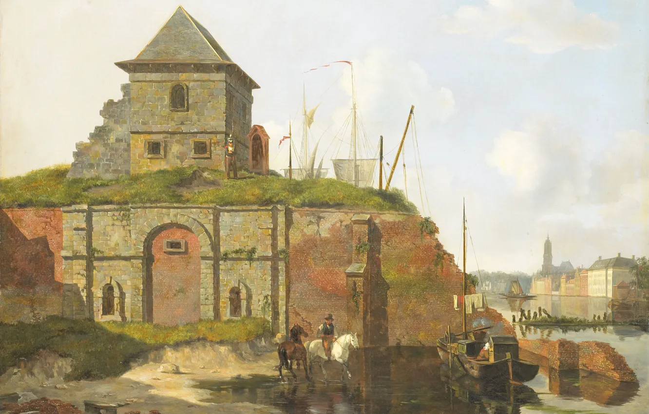 Photo wallpaper oil, the urban landscape, 1830, Carel Jacobus Behr, Town wall with gunpowder warehouse, CAREL Jacobus …