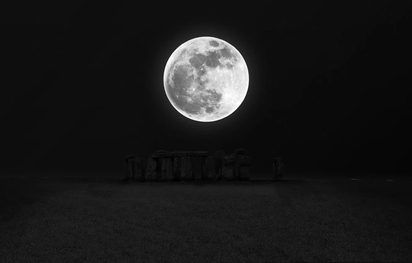 Photo wallpaper night, darkness, the moon, Stonehenge, moon, stonehenge