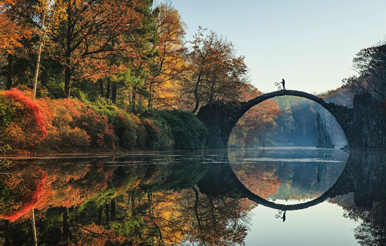 Photo wallpaper autumn, bridge, Germany, Bridge, Germany, autumn, eastern, Rakotz