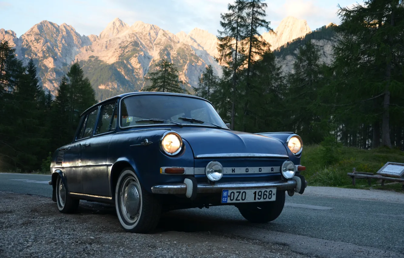 Photo wallpaper 1968, Mountains, Slovenia, Road, Skoda, Alps, Slovakia, Skoda