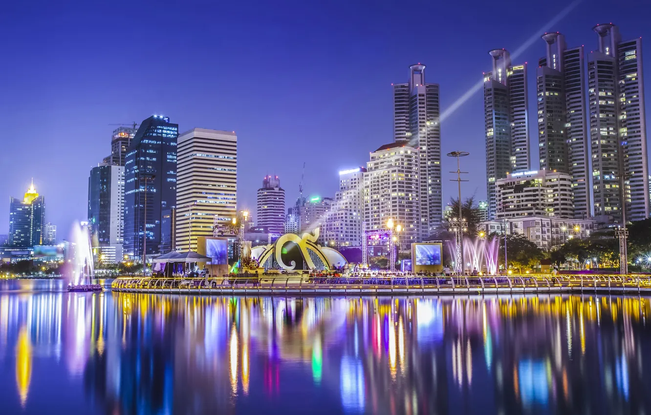 Photo wallpaper night, the city, lights, Thailand, Bangkok