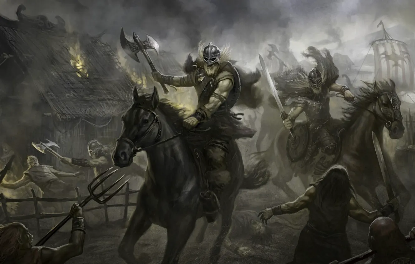 Photo wallpaper horse, horse, warrior, battle, the battle, massacre, The Vikings