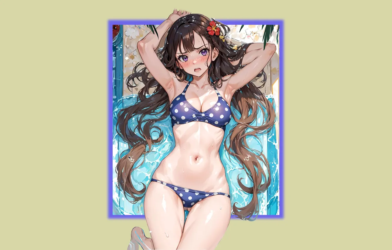 Photo wallpaper kawaii, girl, hot, sexy, wet, beach, flower, boobs