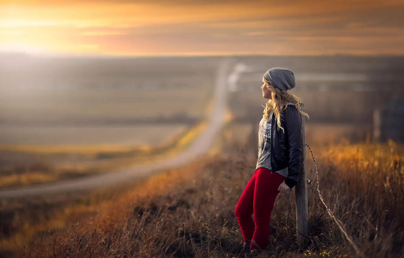 Photo wallpaper road, space, girl, bokeh