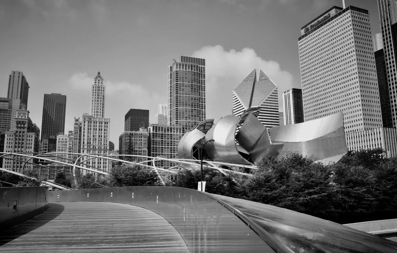 Photo wallpaper city, skyscrapers, black and white, USA, America, Chicago, Chicago, USA