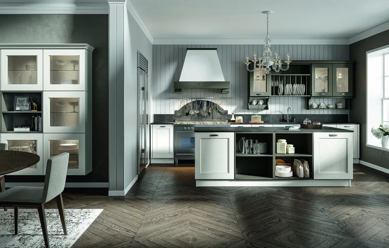 Photo wallpaper style, interior, Italy, kitchen, dining room, dining area, Italian design, Anzo-Setta Kitchen