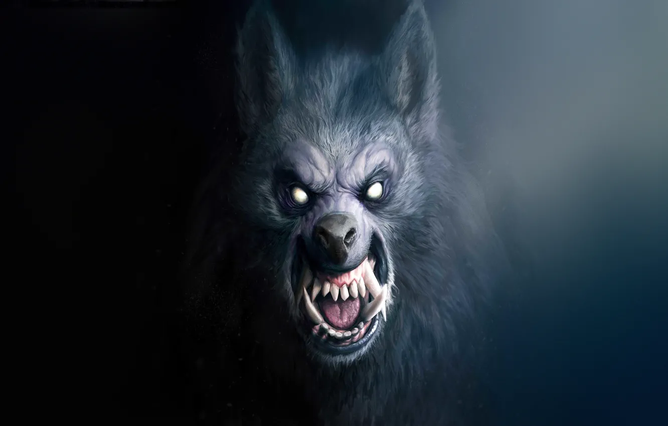Photo wallpaper Dark, Teeth, Mouth, Fangs, Face, Beast, Werewolf, Horror