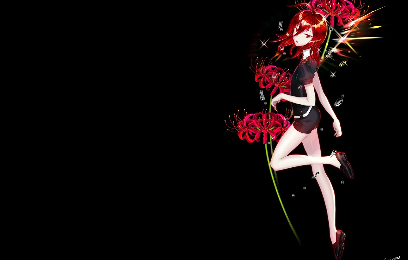 Photo wallpaper girl, flowers, Lily, black background, House no Kuni, Country Gems