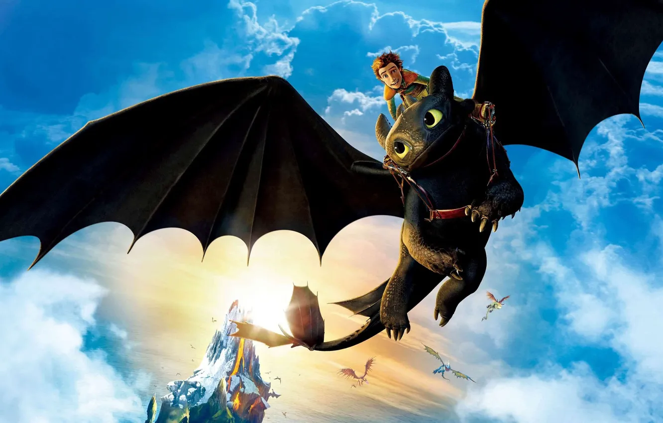 Photo wallpaper dragon, flight, guy, black lightning, Toothless, characters, How to Train Your Dragon: The Hidden World